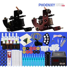 Полный комплект татуировки 2 машинки для татуировки набор чернил Электропитание ручки боди-арт набор инструментов профессиональная Татуировка Перманентный макияж комплект