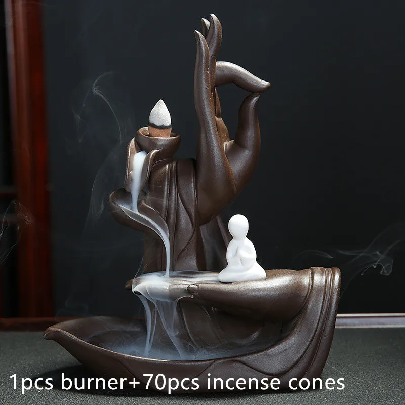 The Lotus Incense Burner With 70pcs Cones Purple Clay Holder Monk Censer | Дом и сад