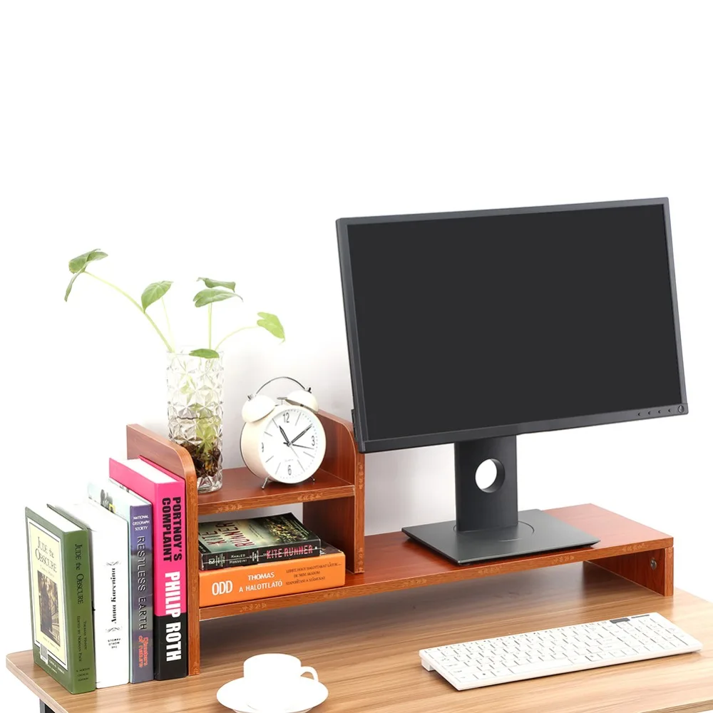 Computer Laptop Monitor Riser Stand Desktop Wooden Storage