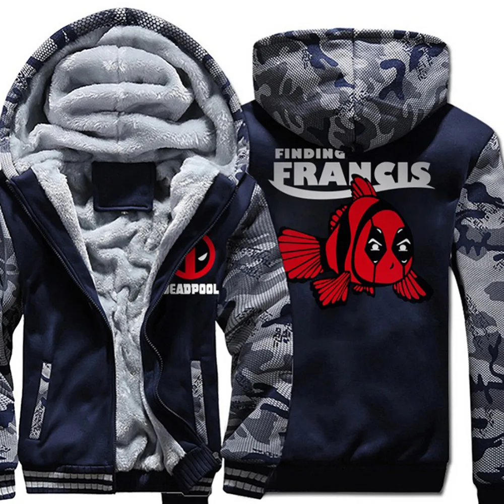 

2018 Autumn Winter Warm Jackets Anime Deadpool Sweatshirt Men Fashion Streetwear Fleece Hoody Men's Sportswear Harajuku Jacket
