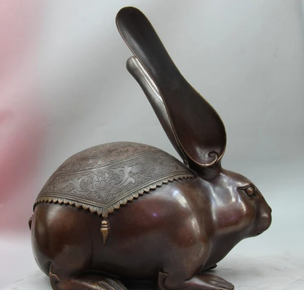

song voge gem S1319 China Red Copper Bronze Animal Flower Hare Coney Rabbit Zodiac Statue Sculpture