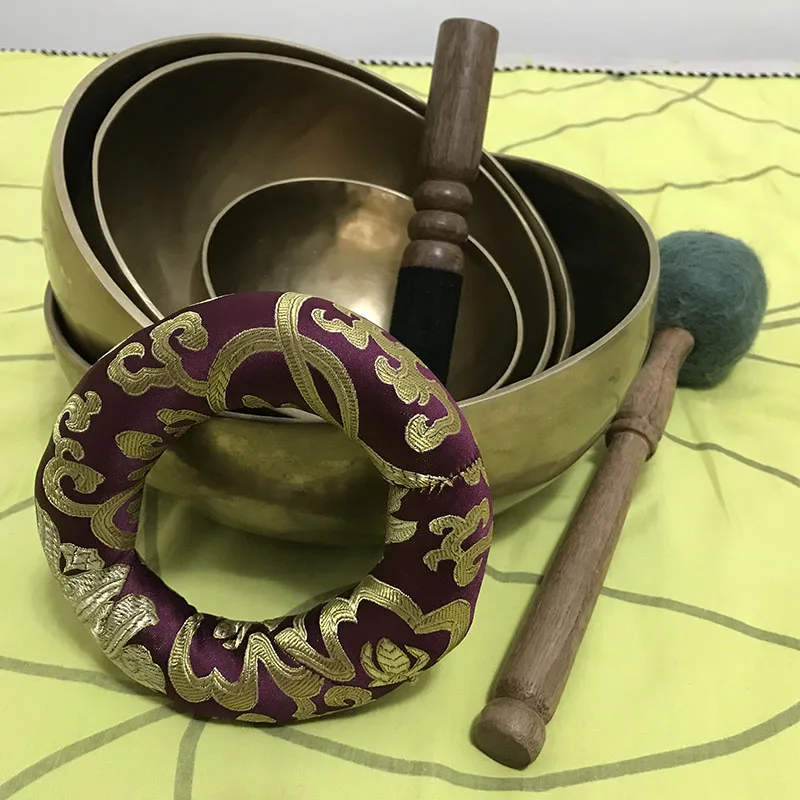 

High Quality Nepal Handmade Copper Large Singing Bowls with Leather Stick and Cushion for Reiki Spa Sound healing