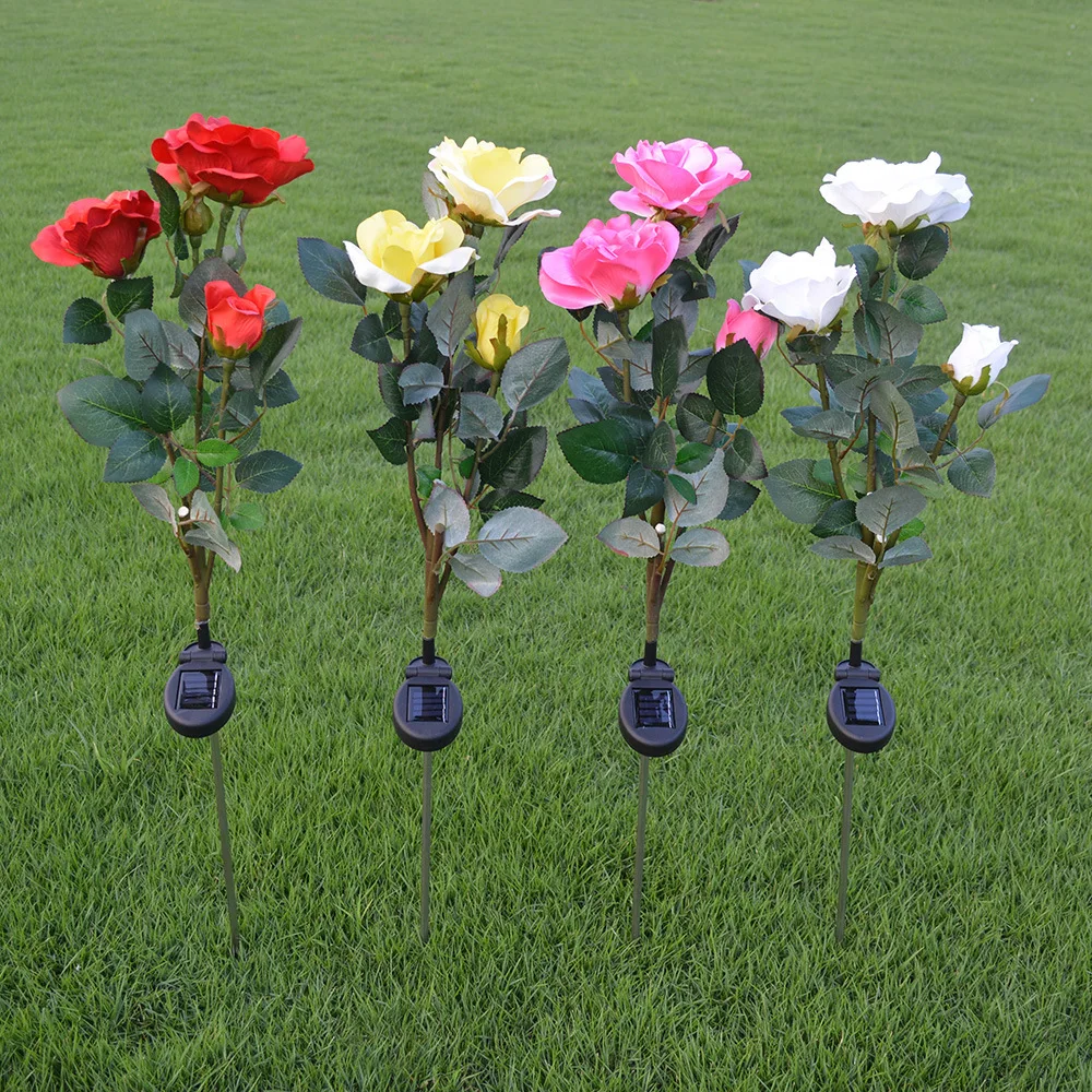 

3 head solar rose lamp LED plug in simulation lantern garden courtyard decorative lamp lawn lamp