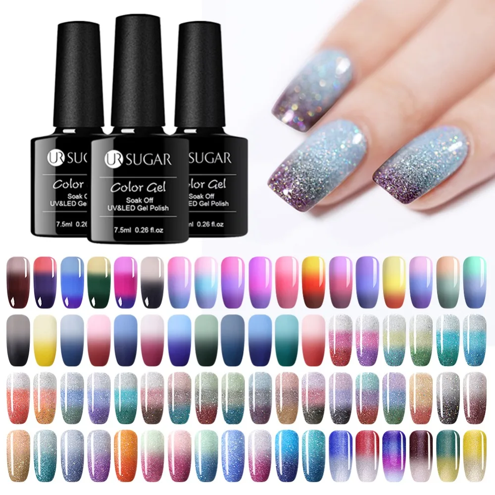 

UR SUGAR Thermal Color Top Grade 3-layers Changing Gel Nail Polish Holographic Glitter Temperature Soak Off UV Gel