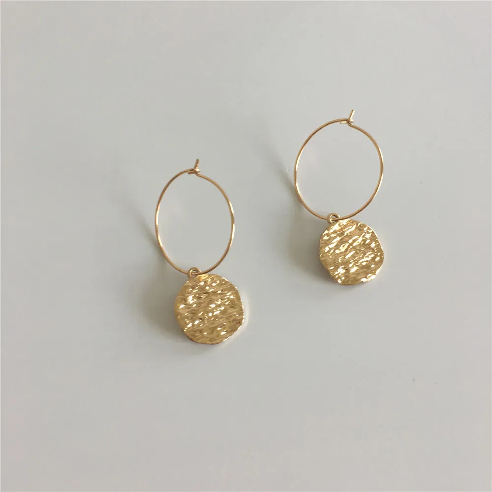 

FASHION JEWELRY GOLD COLOR ROUGH ROUND DISC HOOP EARRING FOR WOMAN GIRL