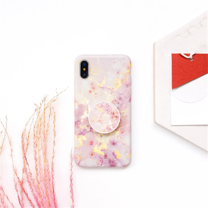 

Ring air bag Stand holder Pink gold granite marble case for iphone X XR XS XS Max 6 6s 7 8 7plus Expanding Stand Grip case