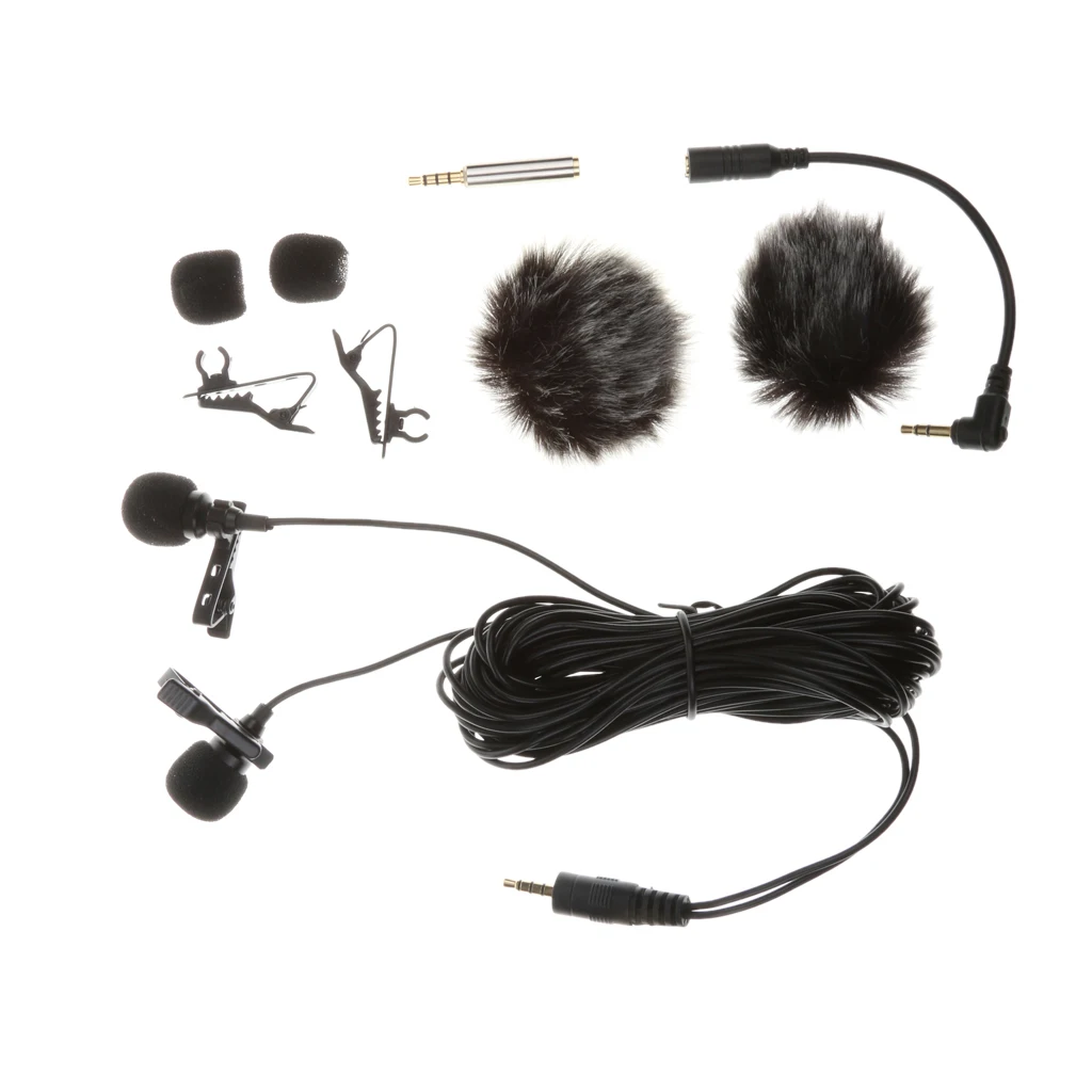 Dual-Headed Lavalier Lapel Clip-on Omnidirectional Condenser Microphone