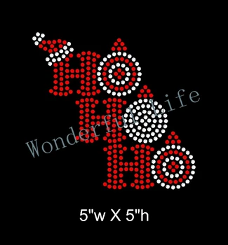 

Free shipping Ho Ho Ho Christmas Theme Iron on rhinestone transfer hotfix motif crystal heat Transfer