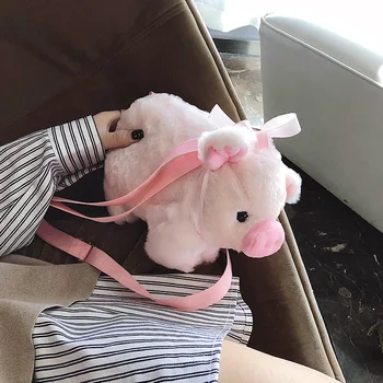 

1pc 27cm cartoon pretty ribbon pig plush messenger bag travel decoration phone bag stuffed toy girl lady gift