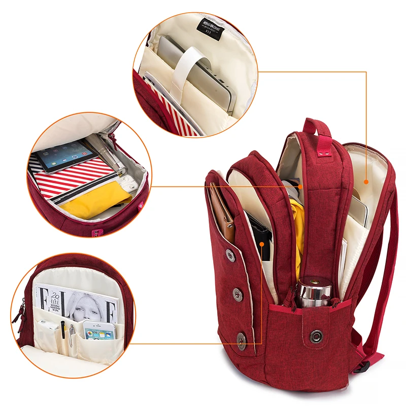  KINGSLONG 15.6 inch Laptop Backpack Women's Mochila for Teenagers Fashion school backpack linen Cas