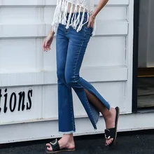Расклешенные джинсы для женщин вареные джинсы женские брюки длиной до щиколотки прямые эластичные брюки с высокой талией 9077