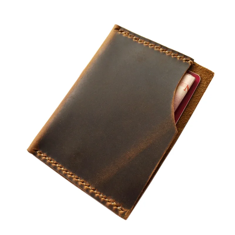 

Handmade Genuine Leather Wallet for Credit Cards Designer Slim Mens Porte Carte Money Clip Leather Mens Cardholder