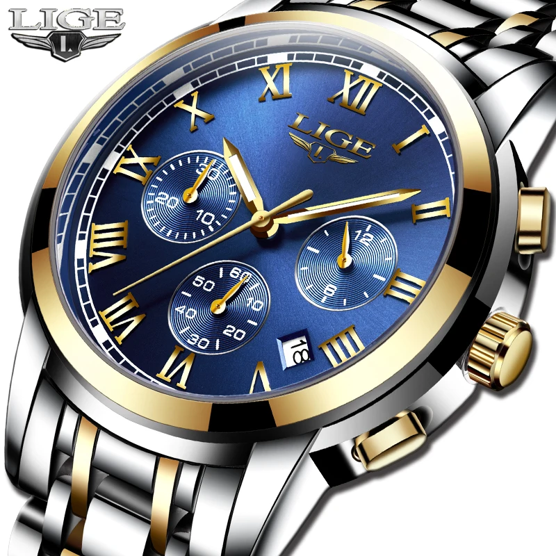 

LIGE Mens Watch Casual Fashion Watch Men's Stainless Steel Waterproof Wristwatch Quartz Clock Top Luxury Brand Relogio Masculino