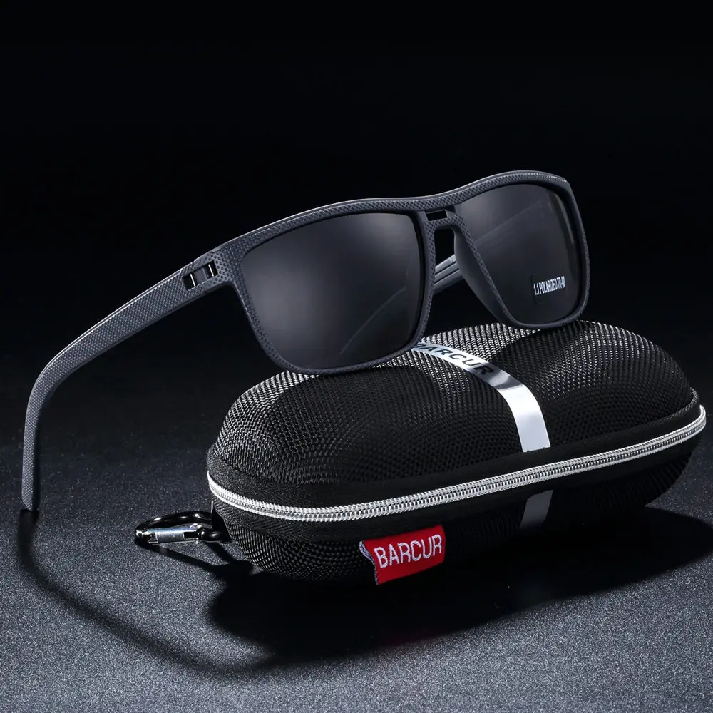 BARCUR дизайн Сверхлегкий TR90 солнцезащитные очки для мужчин поляризационные вождения солнцезащитные очки мужской открытый - Цвет линз: Gun Gray