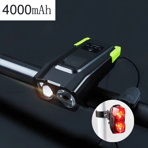 4000 mAh велосипедный фонарь индукционный велосипед передний свет набор USB Перезаряжаемый умный фонарь с рогом светодиодный свет велосипеда+ задний фонарь - Цвет: with Rear Lamp