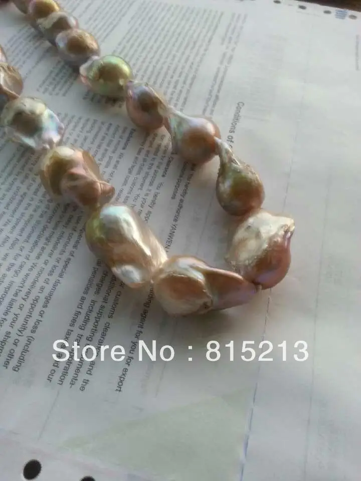 

ddh001310 14K Solid Gold Clasp 15-20mm AAA+ SOUTH SEA Purple BAROQUE PEARL NECKLACE 17