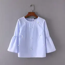 Hirigin Женские повседневные хлопковые блуза с рукавами-клеш рубашка летние топы блуза с бисером