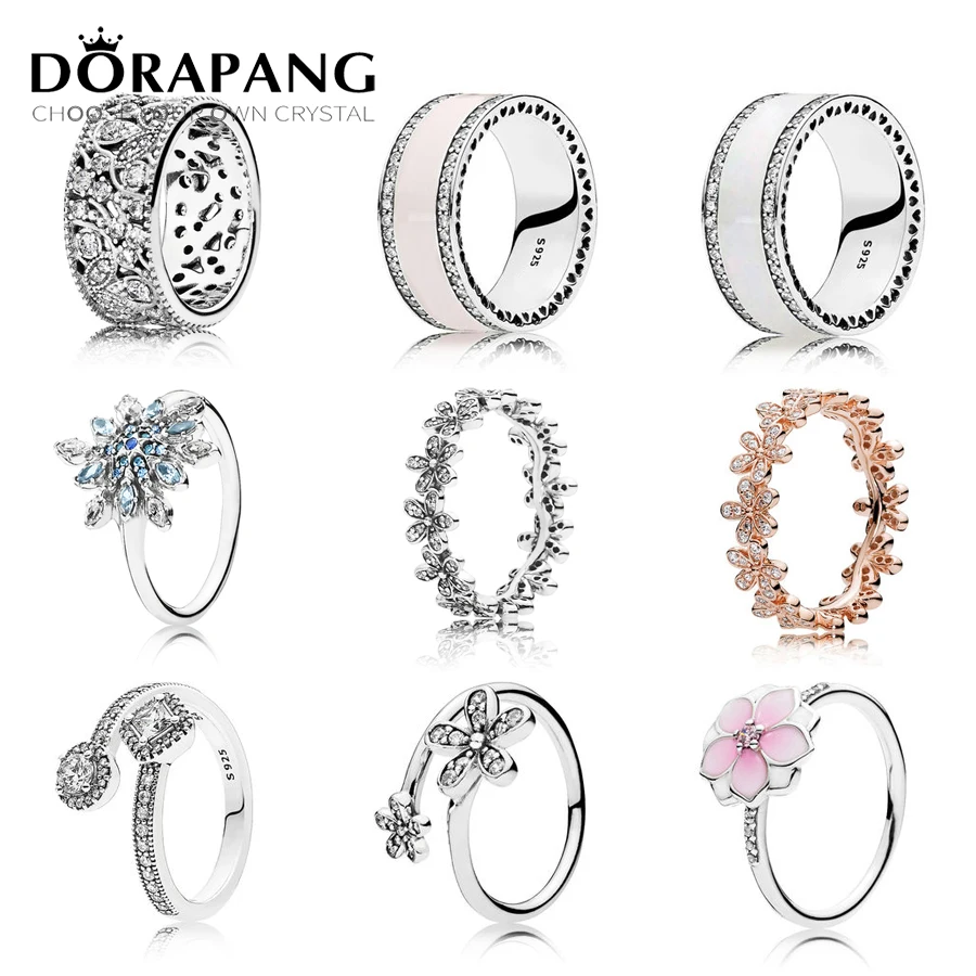 

DORAPANG 925 Sterling Silver Marguerite Ring Fleur Rose Blanc Radiant Coeurs Anneau Clair Fit DIY Jewelry Wholesale factory