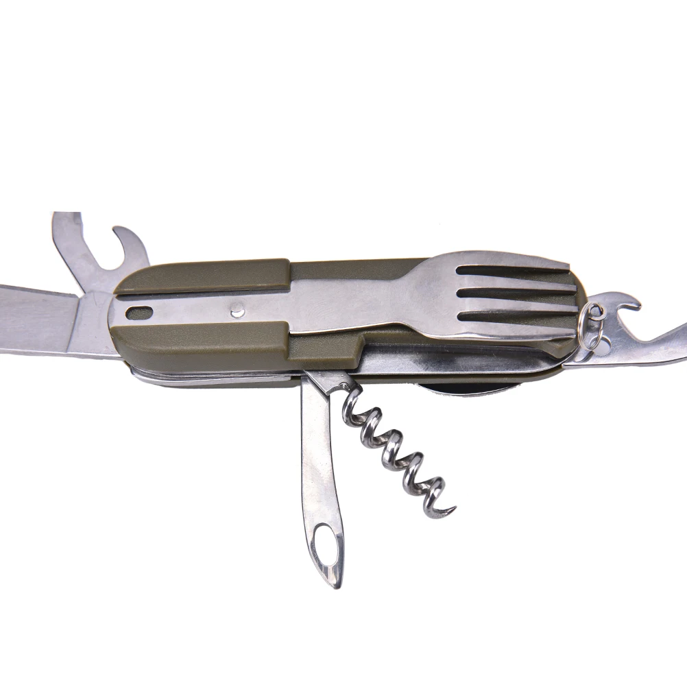 1 Unid Bolsillo Plegable Herramienta Cuchillo Cubiertos de Acero Inoxidable Cuchara Tenedor Abrebotellas Senderismo Viaje Camping Herramientas
