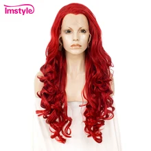 Imstyle красный парик синтетические парики на кружеве длинные волнистые парики для женщин термостойкие волокна Glueless Dray queen косплей парик