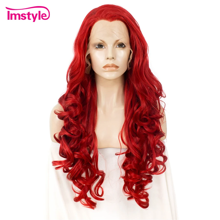 Imstyle красный парик синтетические кружевные передние парики длинные волнистые