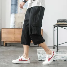 Новые летние мужские шорты с несколькими карманами, летние свободные Бриджи на молнии цвета хаки, серого размера плюс, короткие штаны, повседневные хлопковые черные длинные мужские шорты