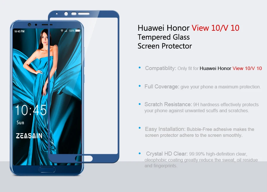 2 Pack Original ZEASAIN 2.5D Full Cover Tempered Glass Screen Protector For Huawei Honor View 10 Honor V10 V 10 9H Glass Film (5)