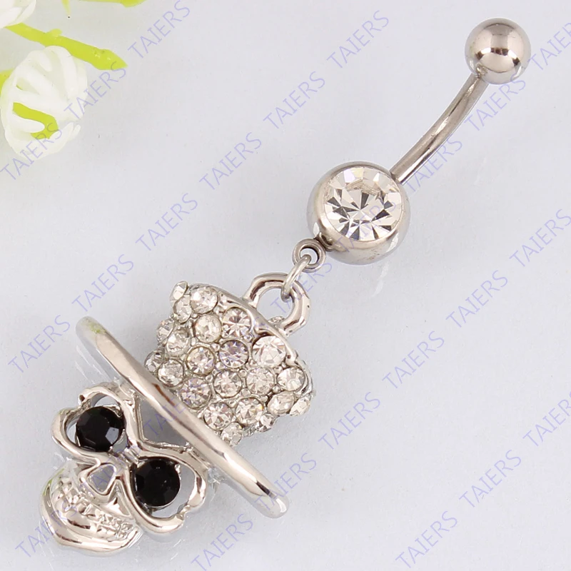 

Skull skeleton body piercing belly button ring fashion navel ring jewelry belly bar Nickel-free Retail 14G 316L surgical steel
