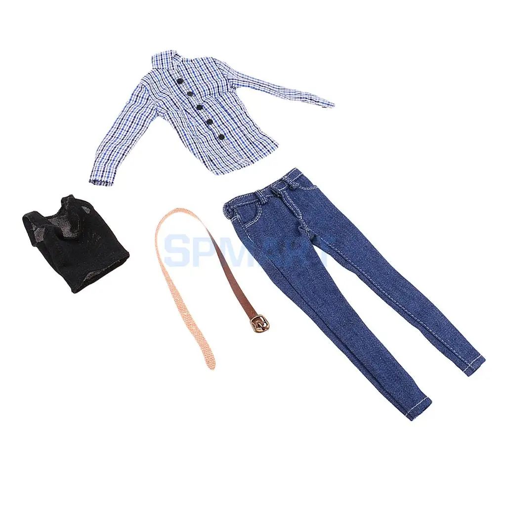 1/6 Scale Female Blue Lattices Shirt &Jeans Women Clothes for 12