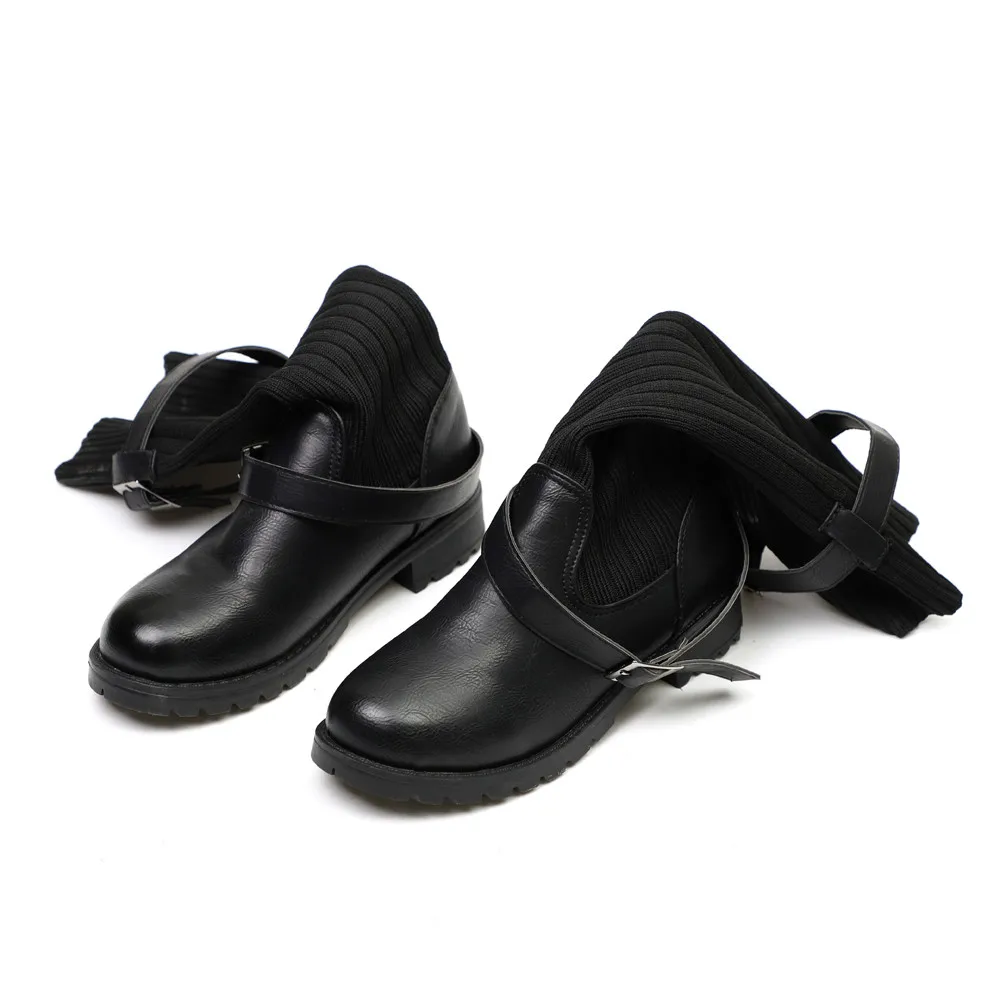 Женские ботинки в стиле ретро зимние ботинки до середины икры модные теплые кожаные ботинки с пряжкой и ремешком г. Винтажные ботинки в римском стиле на низком каблуке в западном стиле