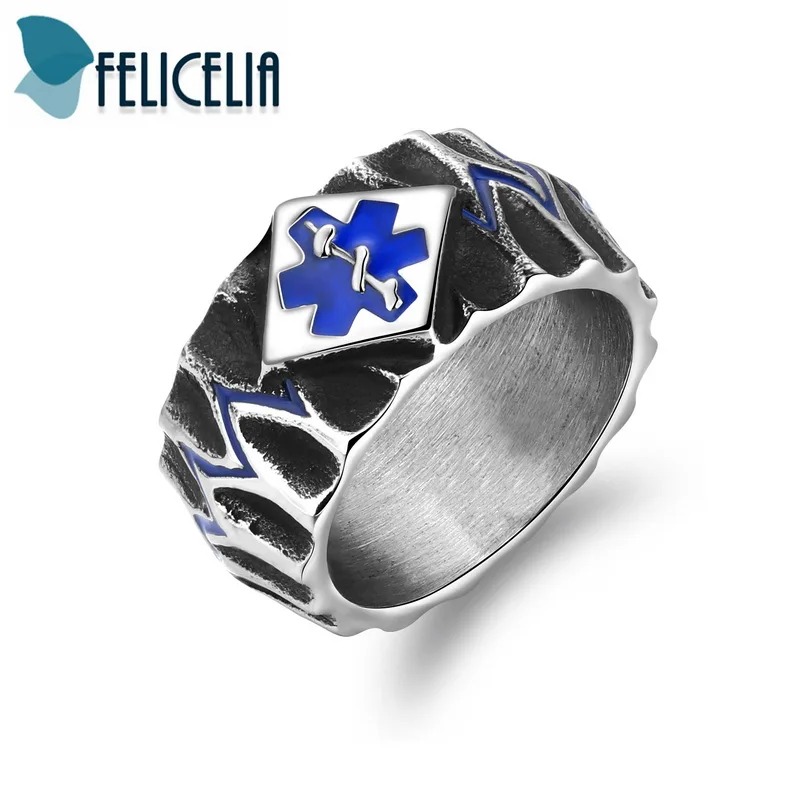 

Felicelia Men's Vintage Silver/ Gold Tone Stainless Steel Rings For Men Big Width Medical Alert Finger Ring, 7-12 Size