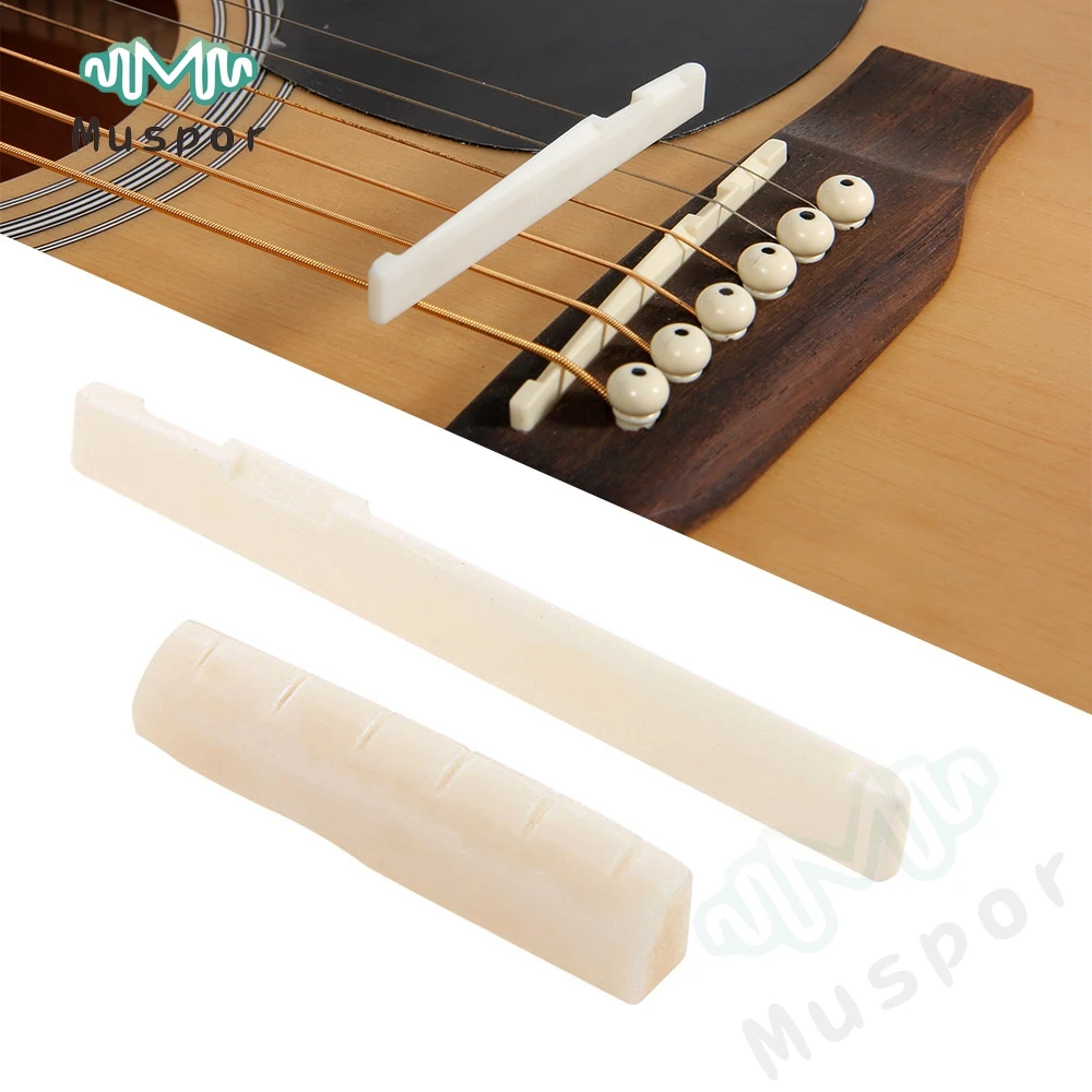 

Ivory Durable Buffalo Bone Bridge Saddle And Nut For 6 String Acoustic Guitar