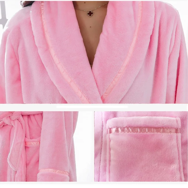 Pink women flannel robes winter (4)