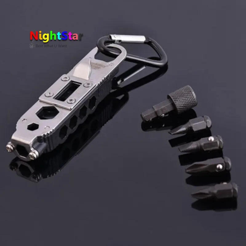 EDC Multifunctional Outdoor Pocket Tools LED Screwdriver Wrench Opener Key Chain