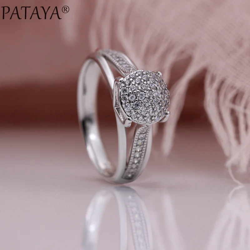 PATAYA New Micro-wax Inlay Round Luxury Women Rings 585 Rose Gold White Wedding Fashion Jewelry Natural Zircon Hollow Big Ring - Image 5