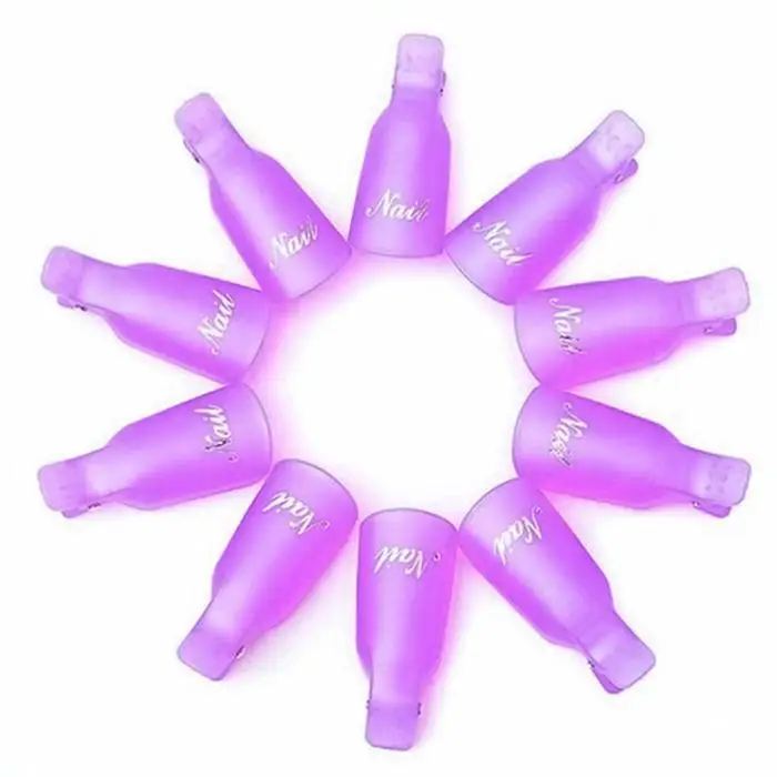 10 Pcs Reusable Plastic Acrylic Nail Art Gel Polish Remover Wrap Cleaner Clip