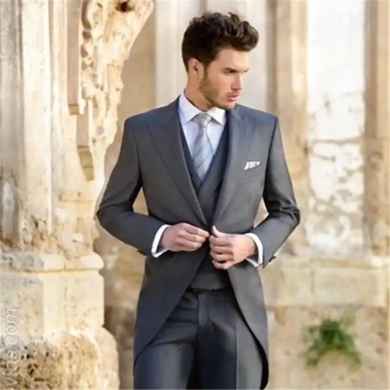 Traje Clasico Gris Frac De Novio Tuxedos Para Boda 3 Piezas Corbata Chaleco Chaqueta Pantalon Esmoquin De Graduacion Chaqueta De Hombre 714 Aliexpress