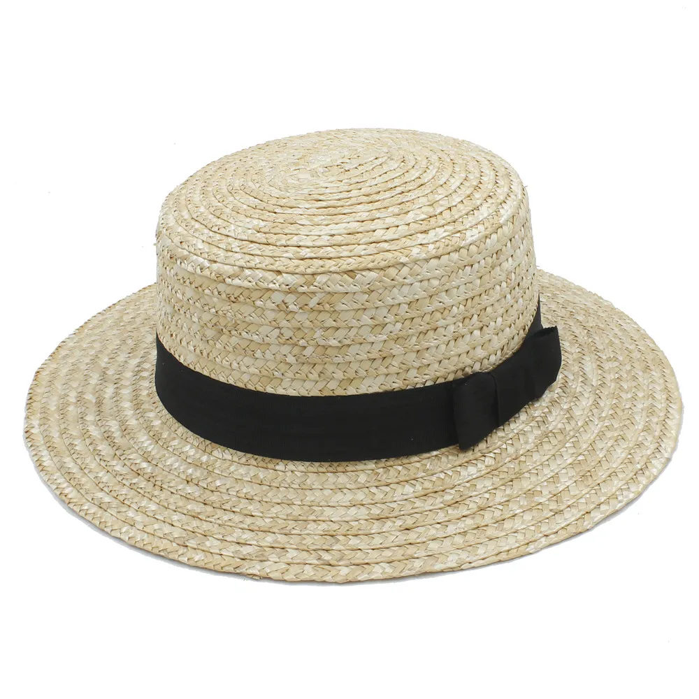 

Fashion Women Summer Boater Toquilla Straw Sun hat For Elegant Lady Wide Brim Flat Fedora Panama Top Sunbonnet Hat With Bowknot