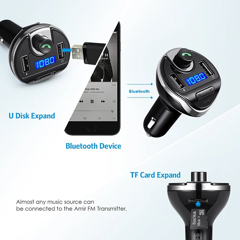 SeenDa 30W зарядное устройство для автомобиля с двумя портами USB Bluetooth Автомобильный fm