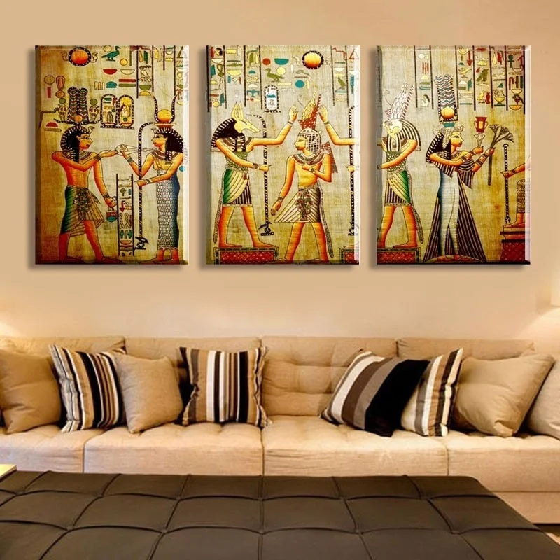 

3 Piece Abstract Ancient Egyptian Decorative Oil painting On Canvas Home Decor Wall picture For Living Room art set