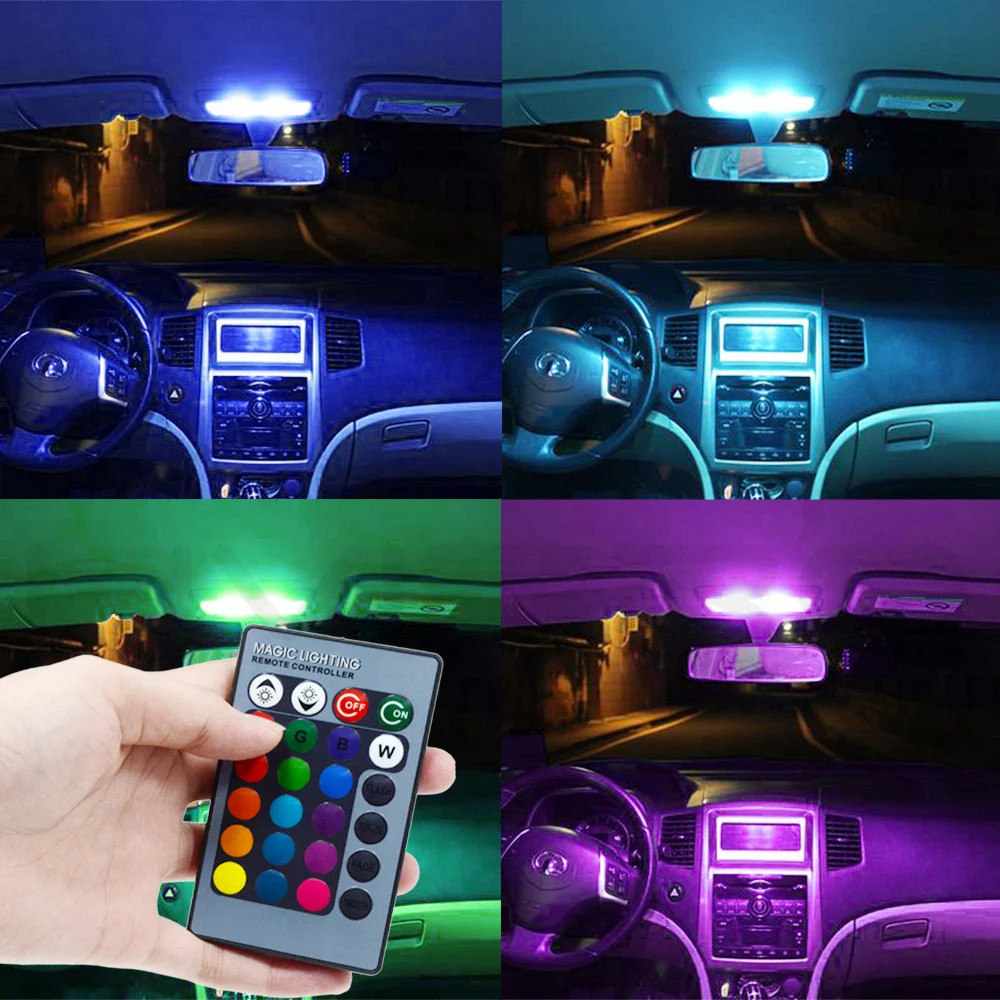 T10 RGB 5050 12SMD Автомобильный светодиодный пульт дистанционного управления Rgb Светодиодная панель для автомобиля интерьер Авто светильник s чтение купол фестон BA9S адаптер DC 12v светильник