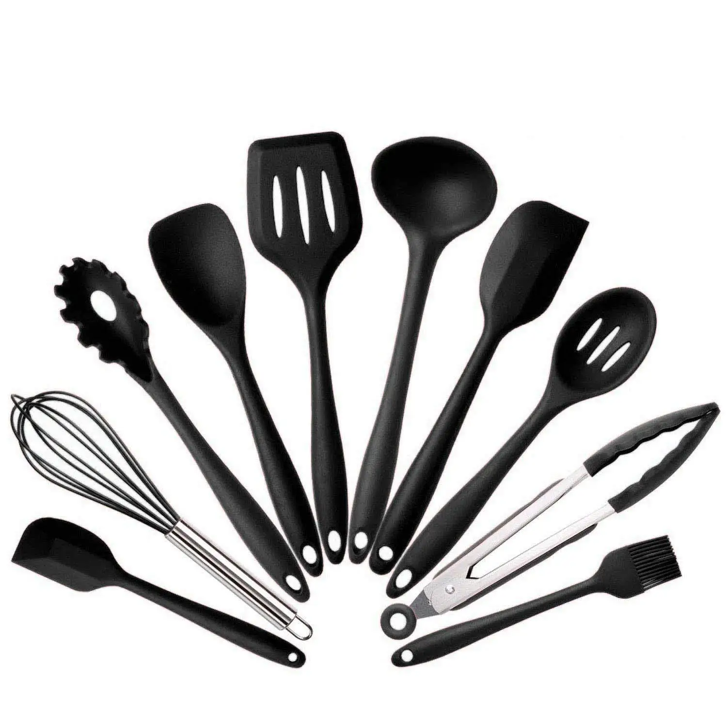 10 pcs Silicone Kitchen Utensil Set Durable Ladle Spatula Scraper Whisk Pasta Spoon Spoonula Food Clip Cooking Tool | Дом и сад