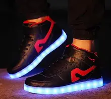 EUR 35-44 High top Led Luminous Shoes 2017 Casual Shoes Led Shoes For Men Fashion Adult LED Lights Up USB Charging Shoe