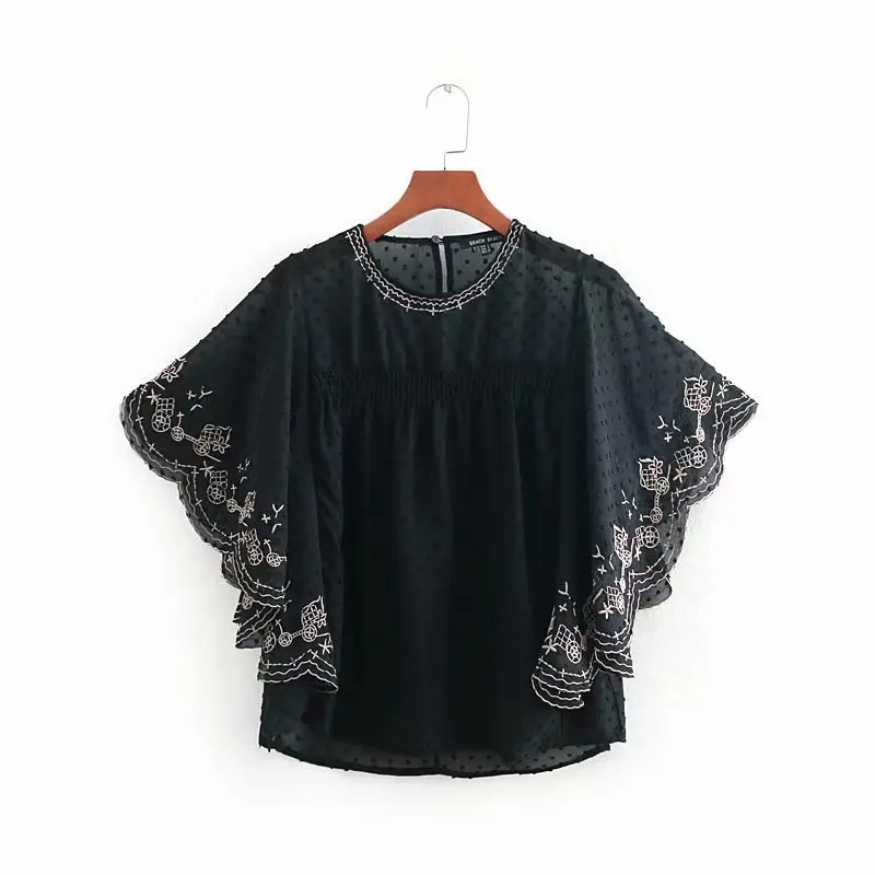 

Fashion Women The European and American fashion embroidery dot blouse CC55-9074