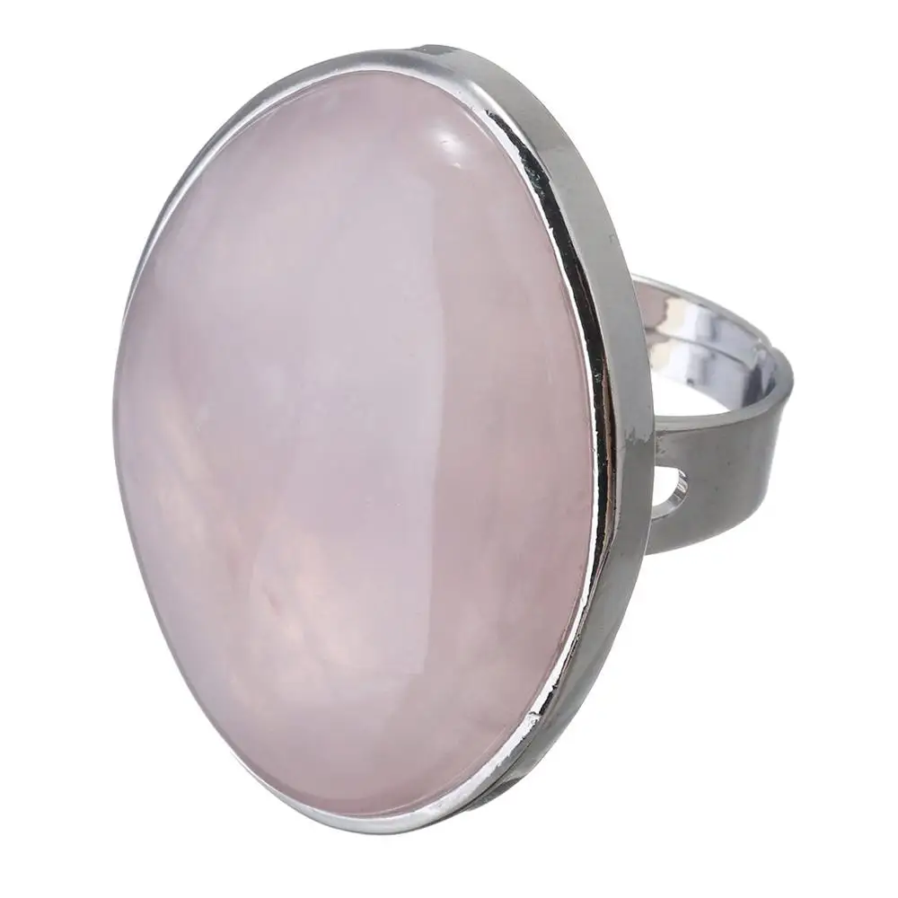 Античный натуральный серебристый цвет камень кольцо аметисты бирюзы морской опал полный палец кольцо для женщин Свадебные кольца на годовщину - Цвет основного камня: rose quartz
