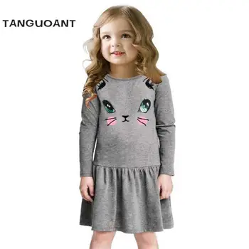 Princess Girls Dress New Fashion summer Cat Print Children Long Sleeve Cartoon baby girl Cotton Innrech Market.com