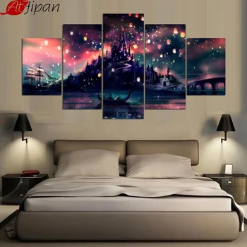 

Castle Night Lights Canvas Art Painting HD Printed Poster Framework Home Decoration 5 Panel Living Room Wall Modular Pictures