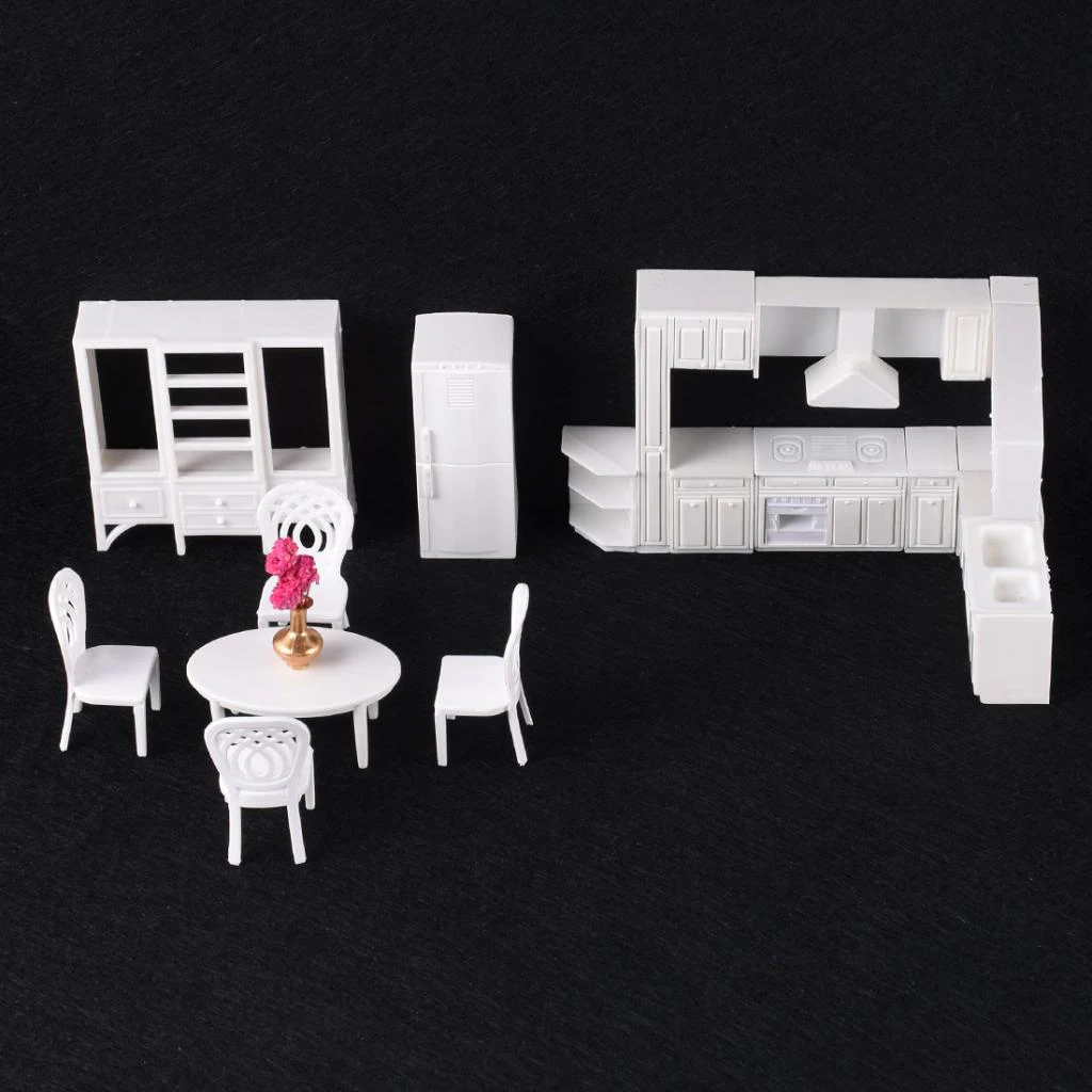 9Pcs/Set 1:25 Scale Modern Style Kitchen Furniture Set Model Building Kits DIY Dining Room Miniatures Layout