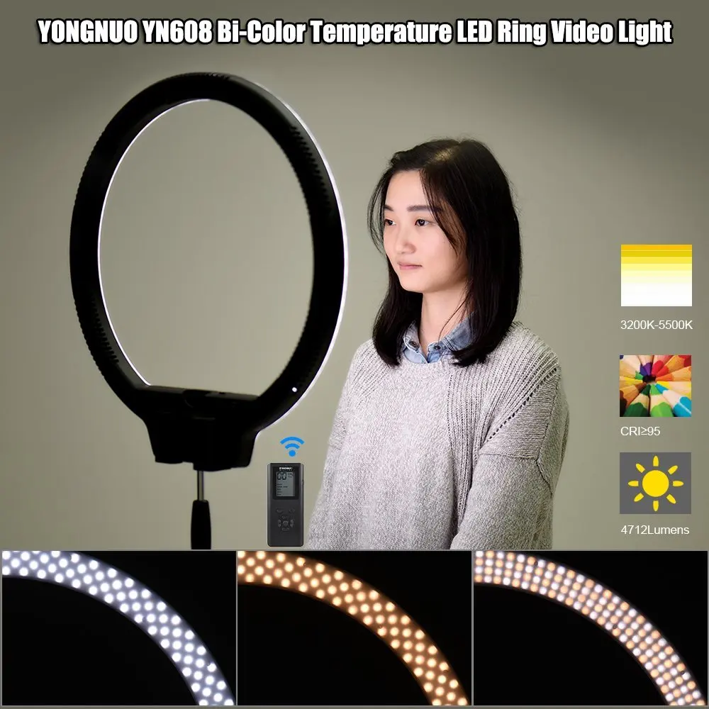 YongNuo YN608 селфи кольцевой светильник 3200K~ 5500K двухцветная Температура беспроводной дистанционный светодиодный видео светильник с ручкой штатив