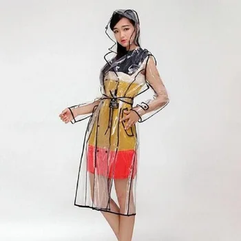 

Women Raincoat EVA Transparent Hooded Rain Coat Waterproof Rainwear With Belt Long Jacket Windbreaker Transparent Raincoat